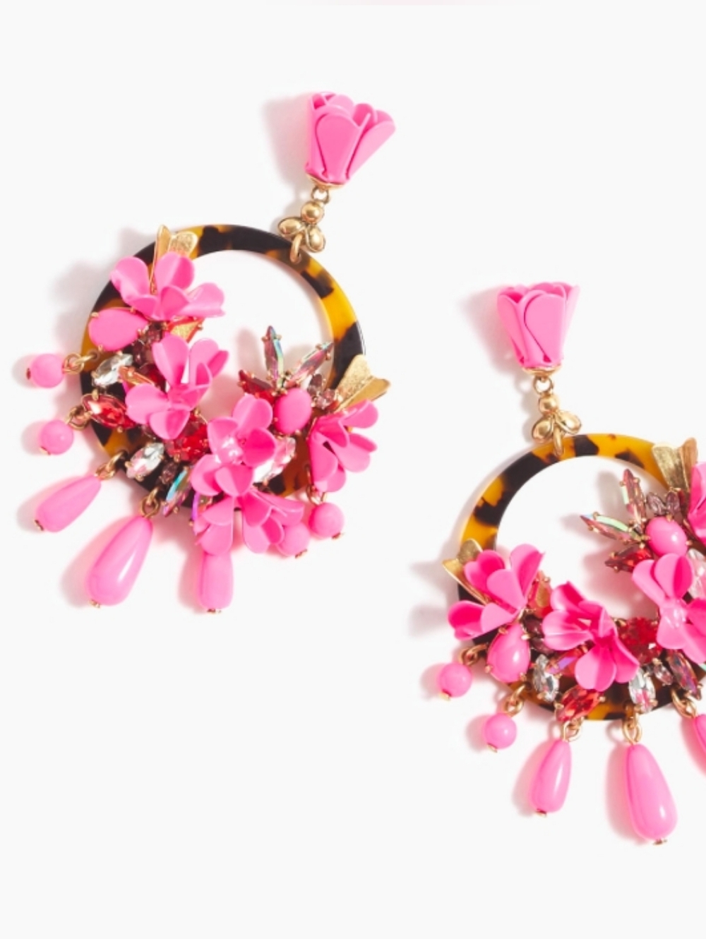 J. Crew Pink Floral Tortoiseshell Hoop Drop Earrings